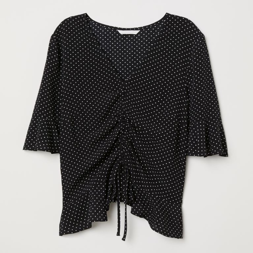 H&M cinched front polka dot blouse w bell sleeves